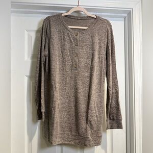 Brown Long Sleeve Henley Tunic Top